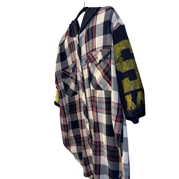 Free People Maddox Patched Plaid Tunic Womens Oversized Varsity Shirt W/ Hood M - Picture 2 of 7